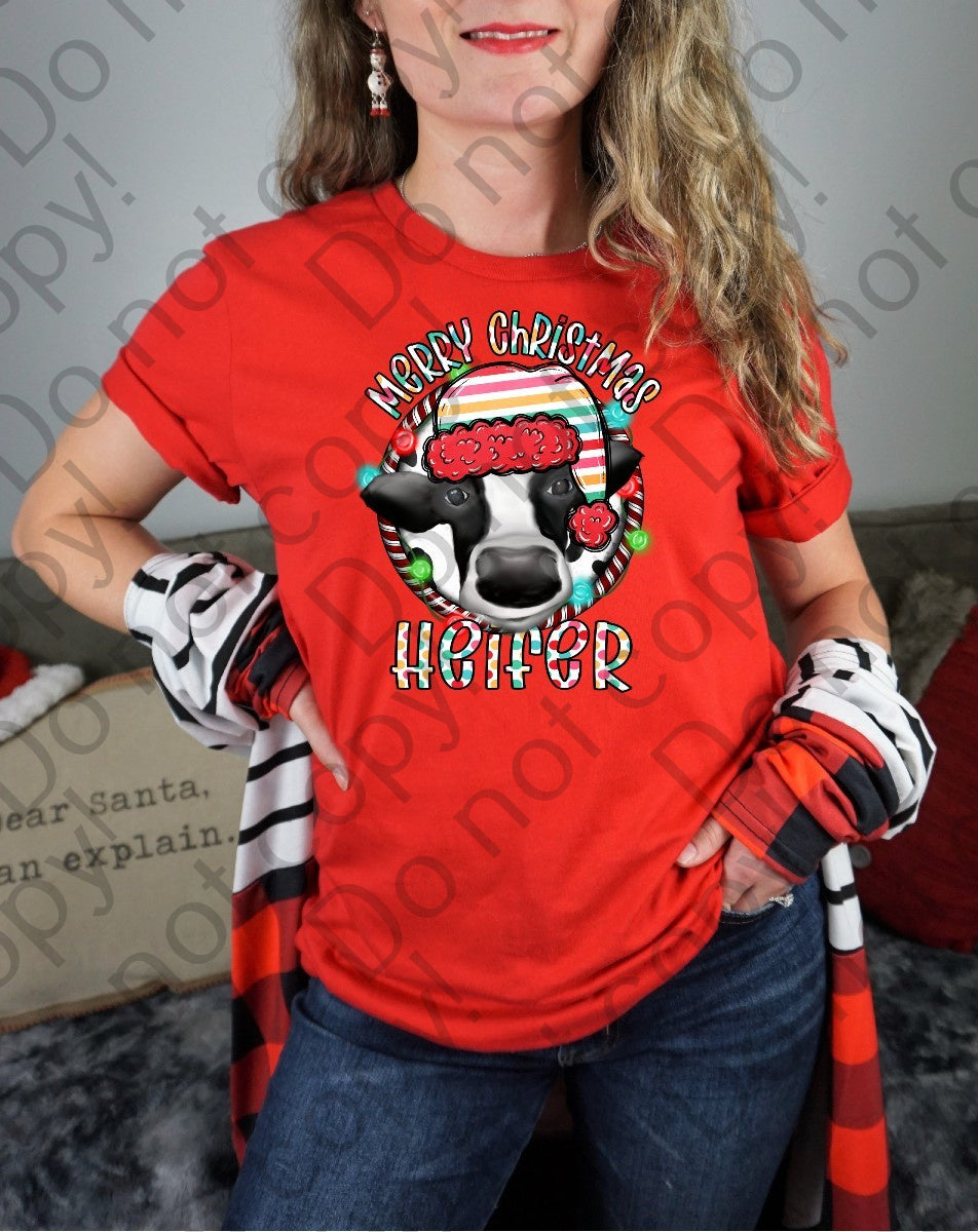 12-378 Merry Christmas Heifer Striped Colored Hat DTF TRANSFER ONLY