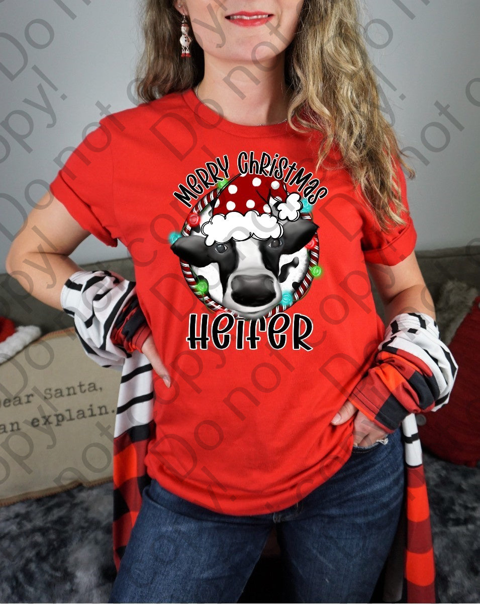 12-379 Merry Christmas Heifer White Polka Dot Hat Completed Tee
