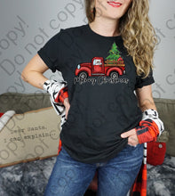 Load image into Gallery viewer, 12-383 Merry Christmas Santa in Red Truck Completed Tee
