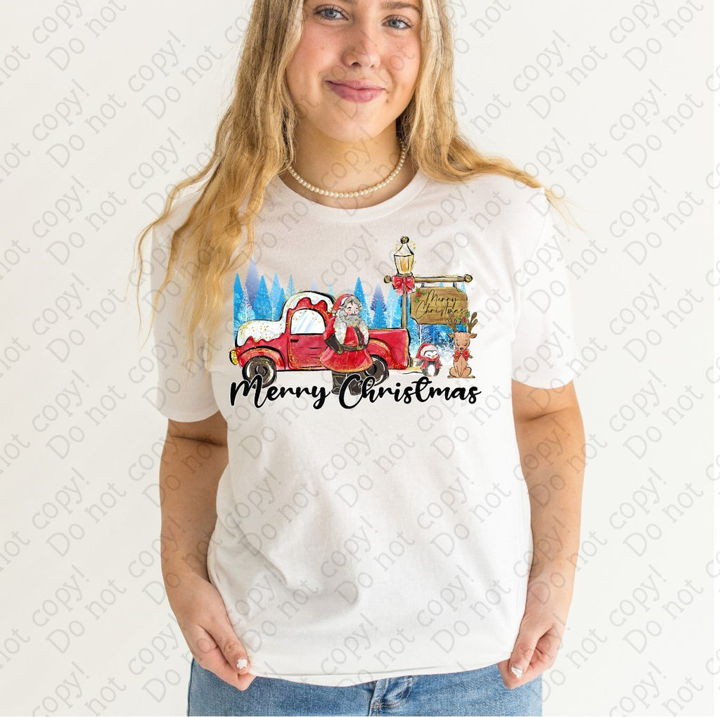 12-384 Merry Christmas Santa with Blue Trees Completed Tee