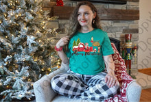 Load image into Gallery viewer, 12-385 Merry Christmas Santa with Green Trees Completed Tee
