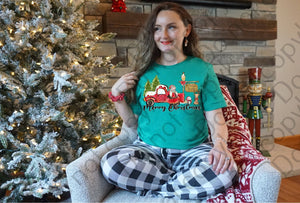 12-385 Merry Christmas Santa with Green Trees Completed Tee