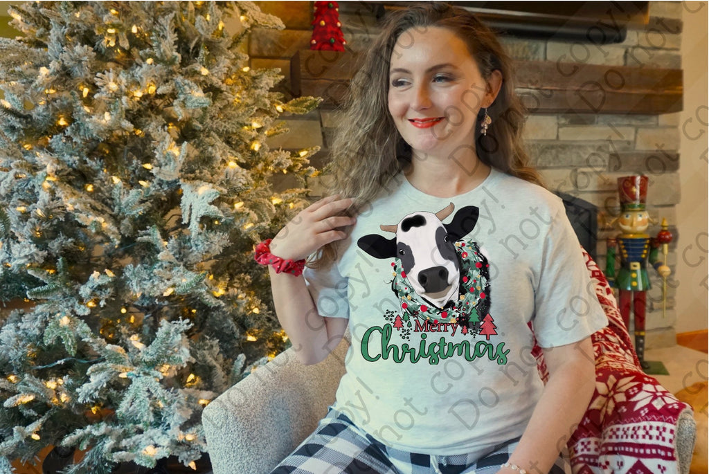 12-417 Merry Christmas Cow Completed Tee
