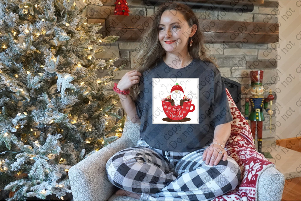 12-467 Feliz Navidad Gnome in Coffee Cup Completed Tee