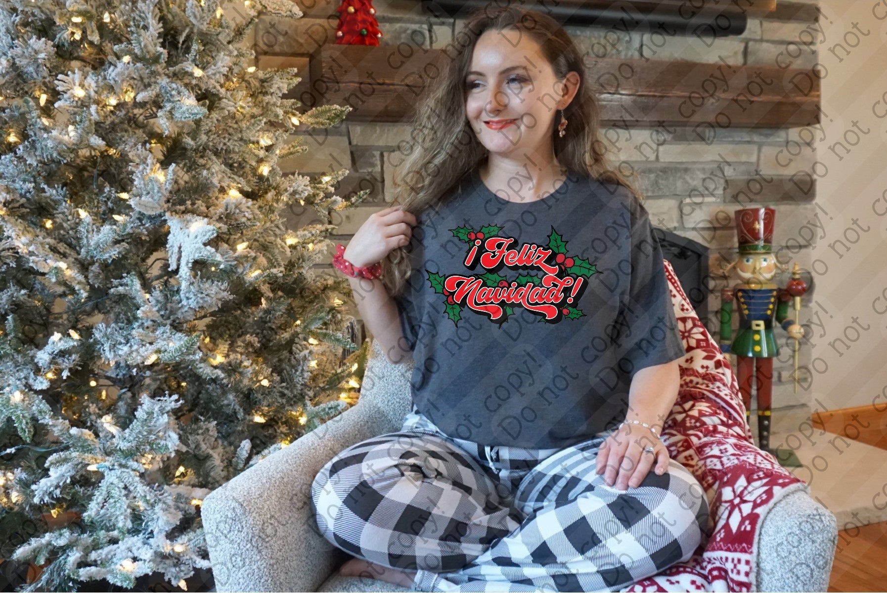 12-469 Feliz Navidad Holly DTF TRANSFER ONLY