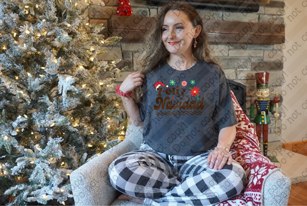 12-473 Feliz Navidad with Flowers Completed Tee