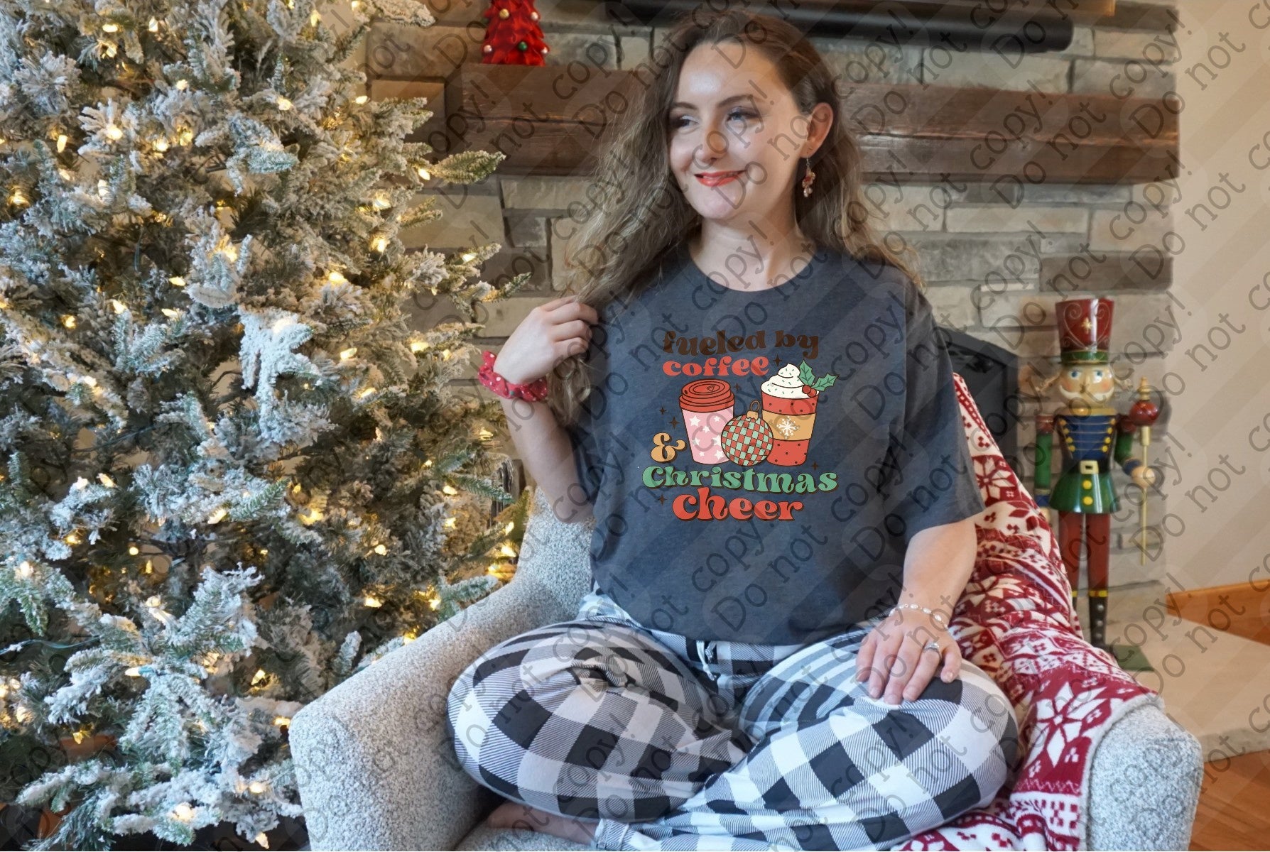 12-475 Fueled by Coffee & Christmas Cheer DTF TRANSFER ONLY