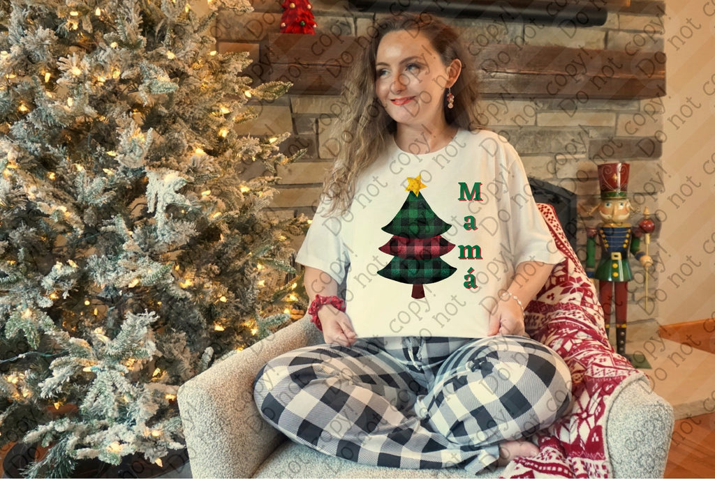 12-490 Mama Plaid Christmas Tree Completed Tee