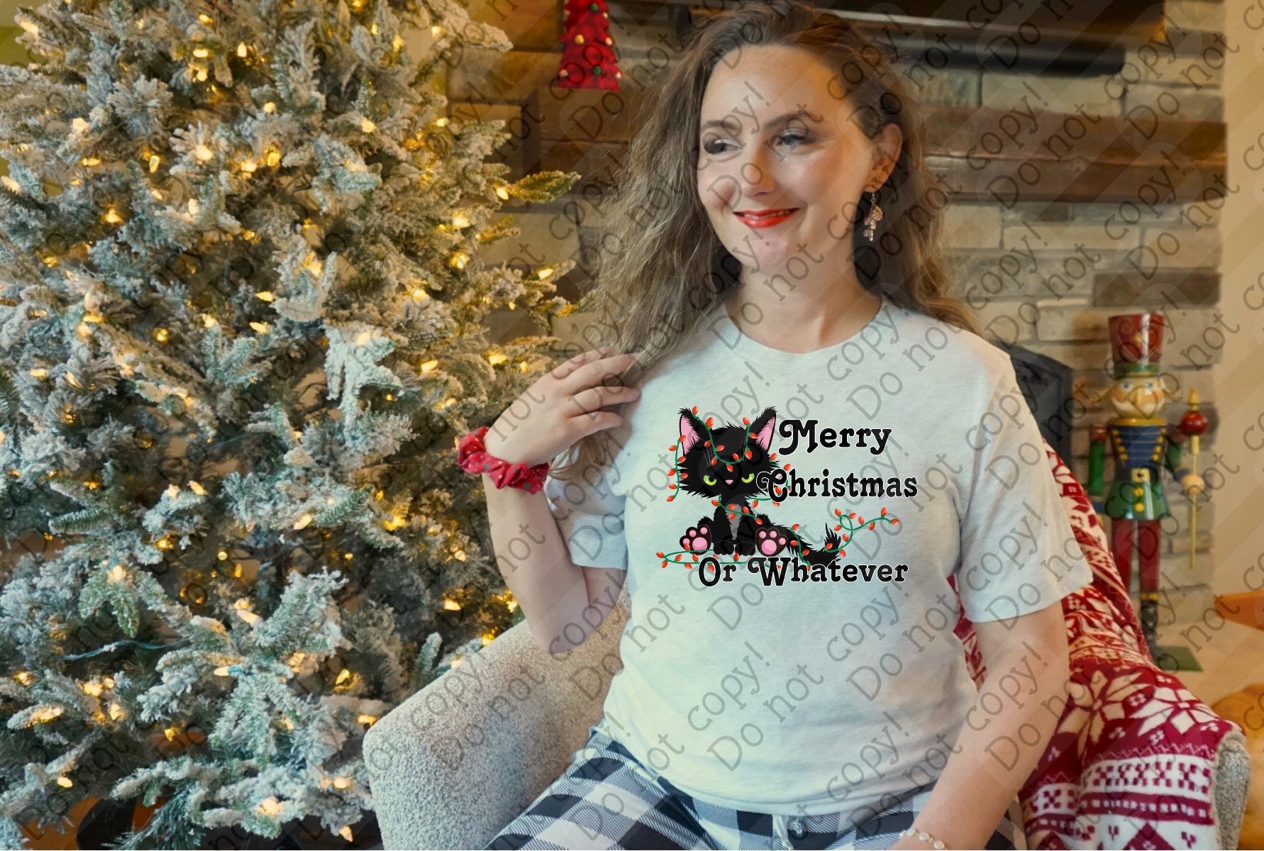 12-497 Merry Christmas or Whatever Black Cat DTF TRANSFER ONLY