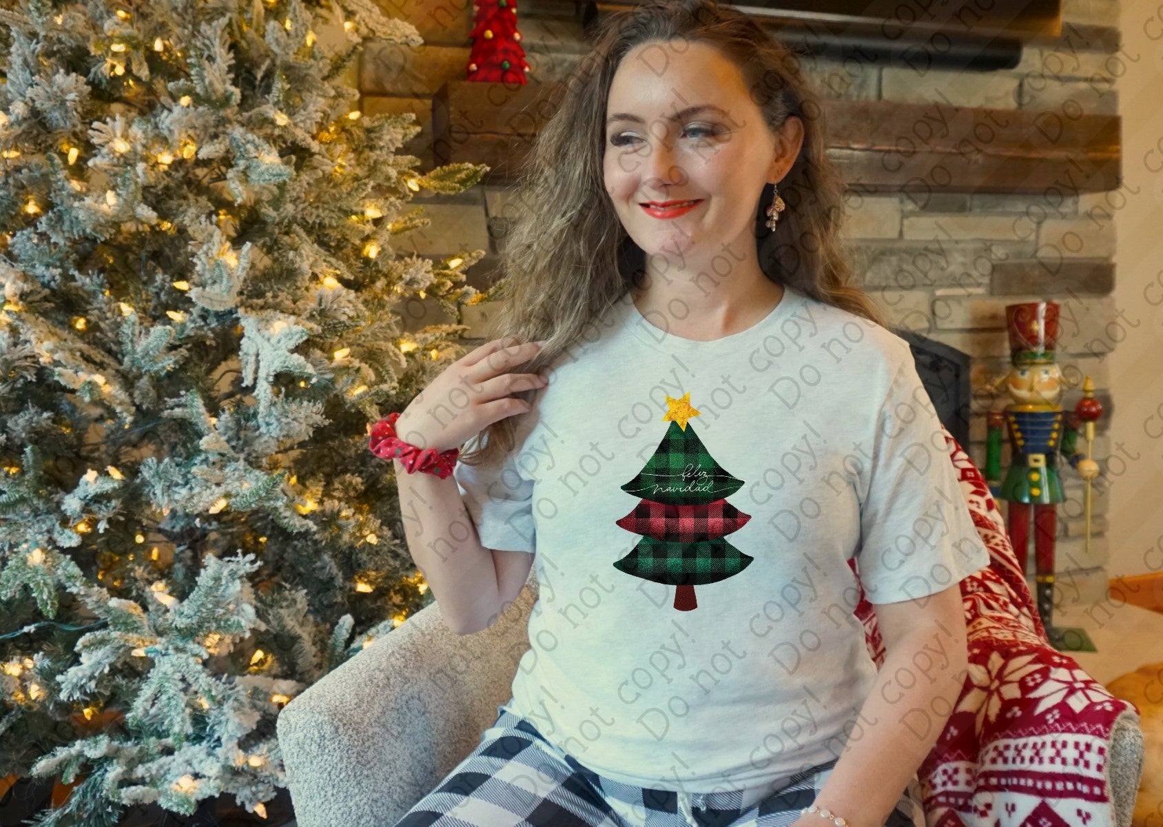 12-518 Plaid Tree Feliz Navidad DTF TRANSFER ONLY