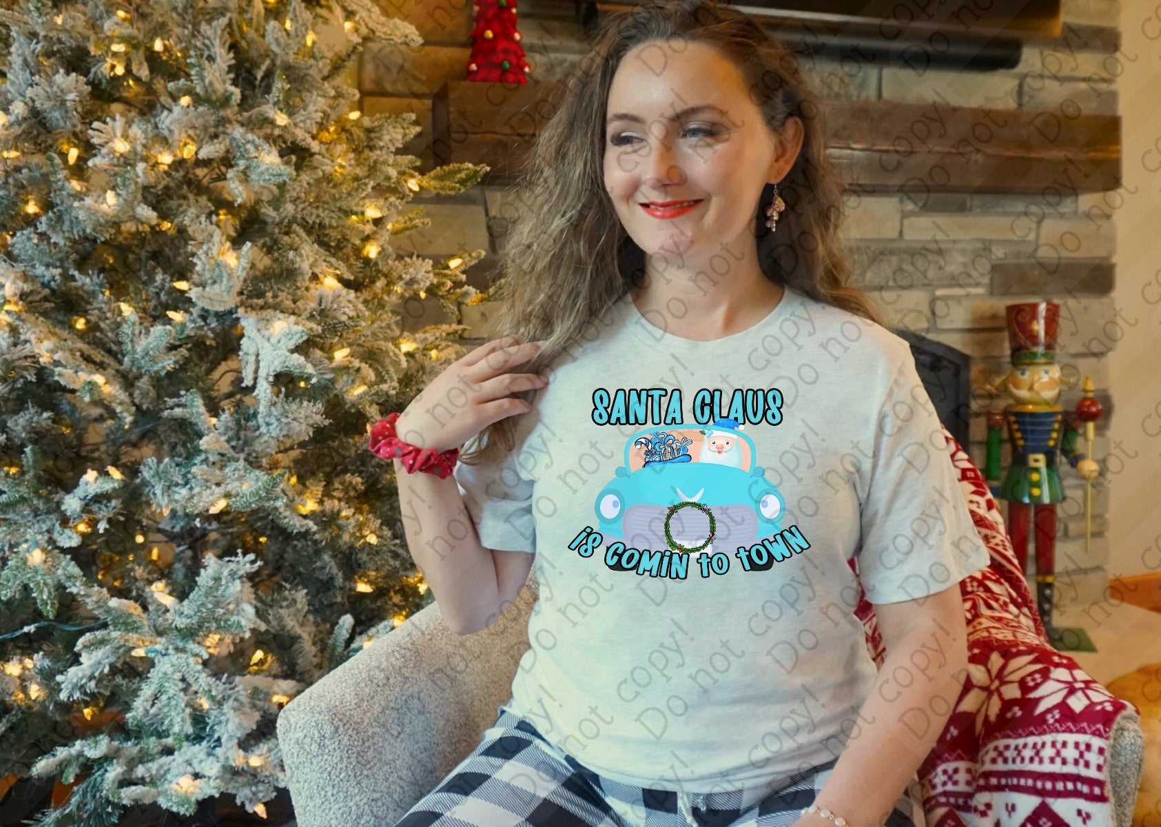 12-525 Santa Claus is Comin to Town - Blue DTF TRANSFER ONLY