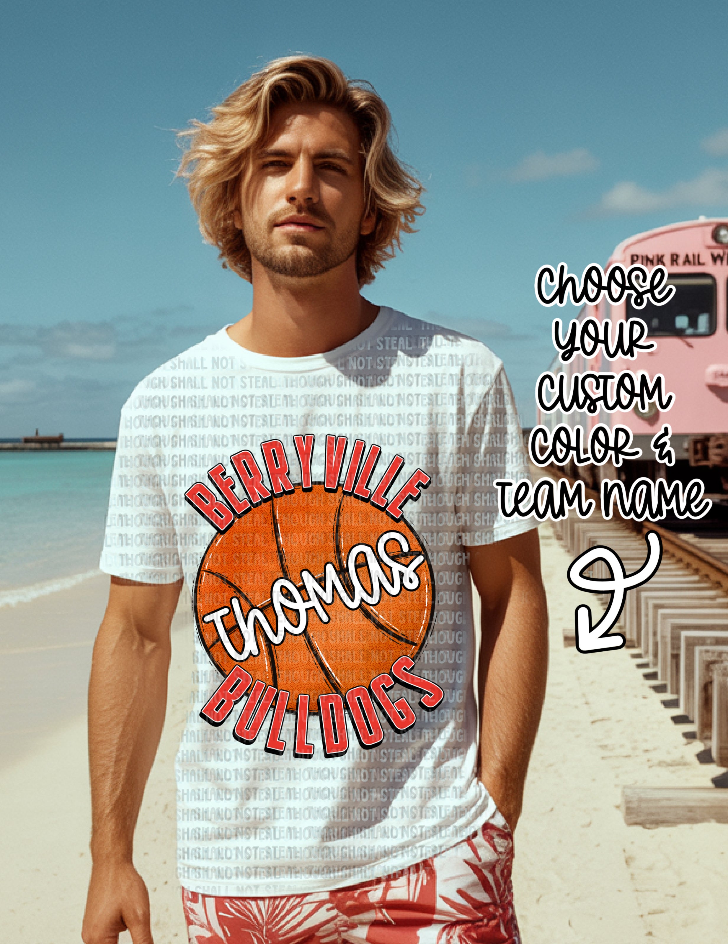 13-115 Basketball Custom Color, Team Name and Personalization Completed Tee