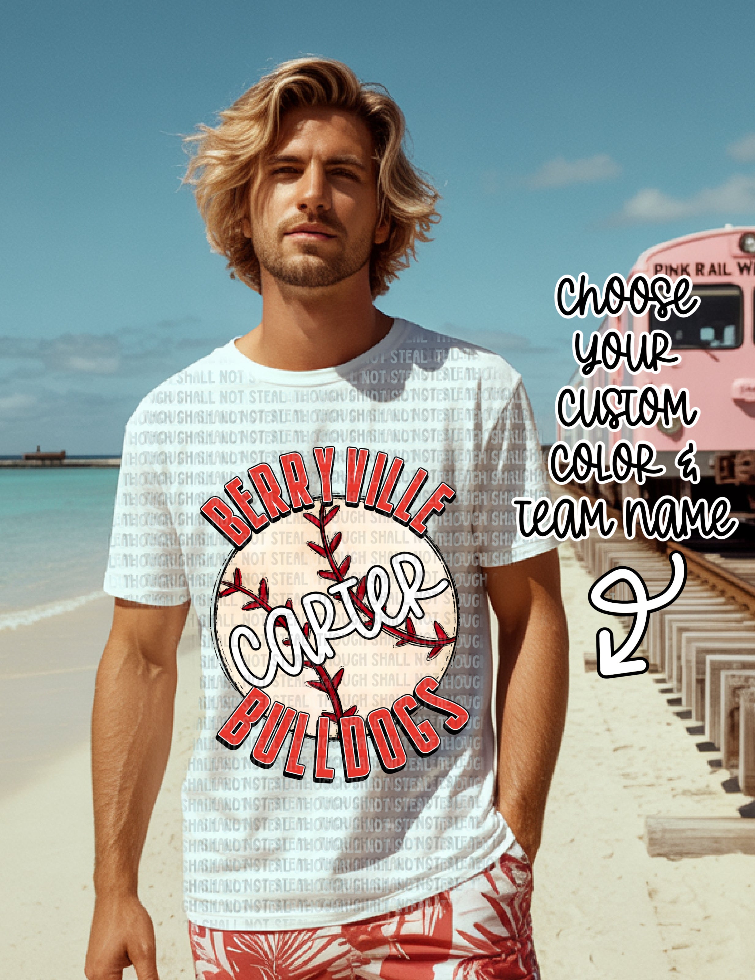 13-122 Baseball Custom Color, Team Name and Personalization Completed Tee