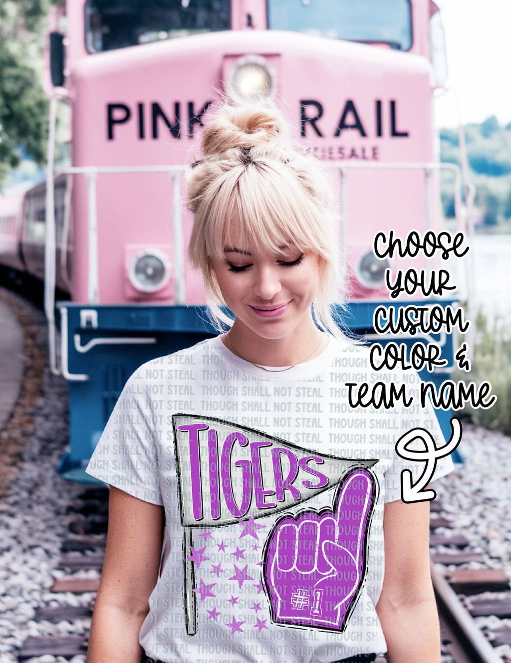 13-124 Pennant and Foam Finger Custom Color and Team Name Completed Tee