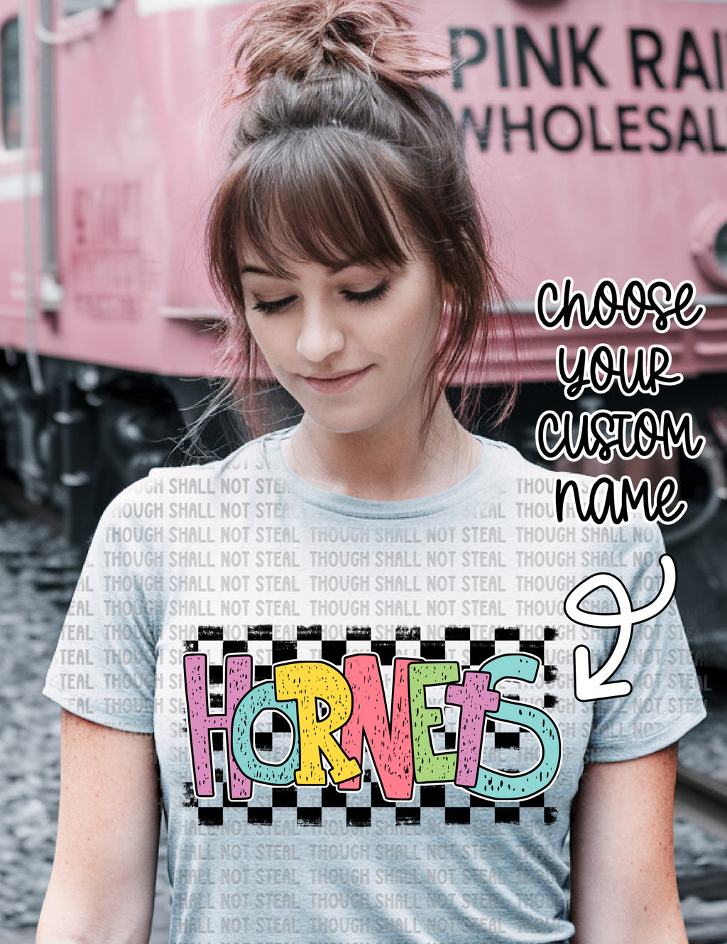 13-127 Pastel and Checkers Custom Team Name Completed Tee