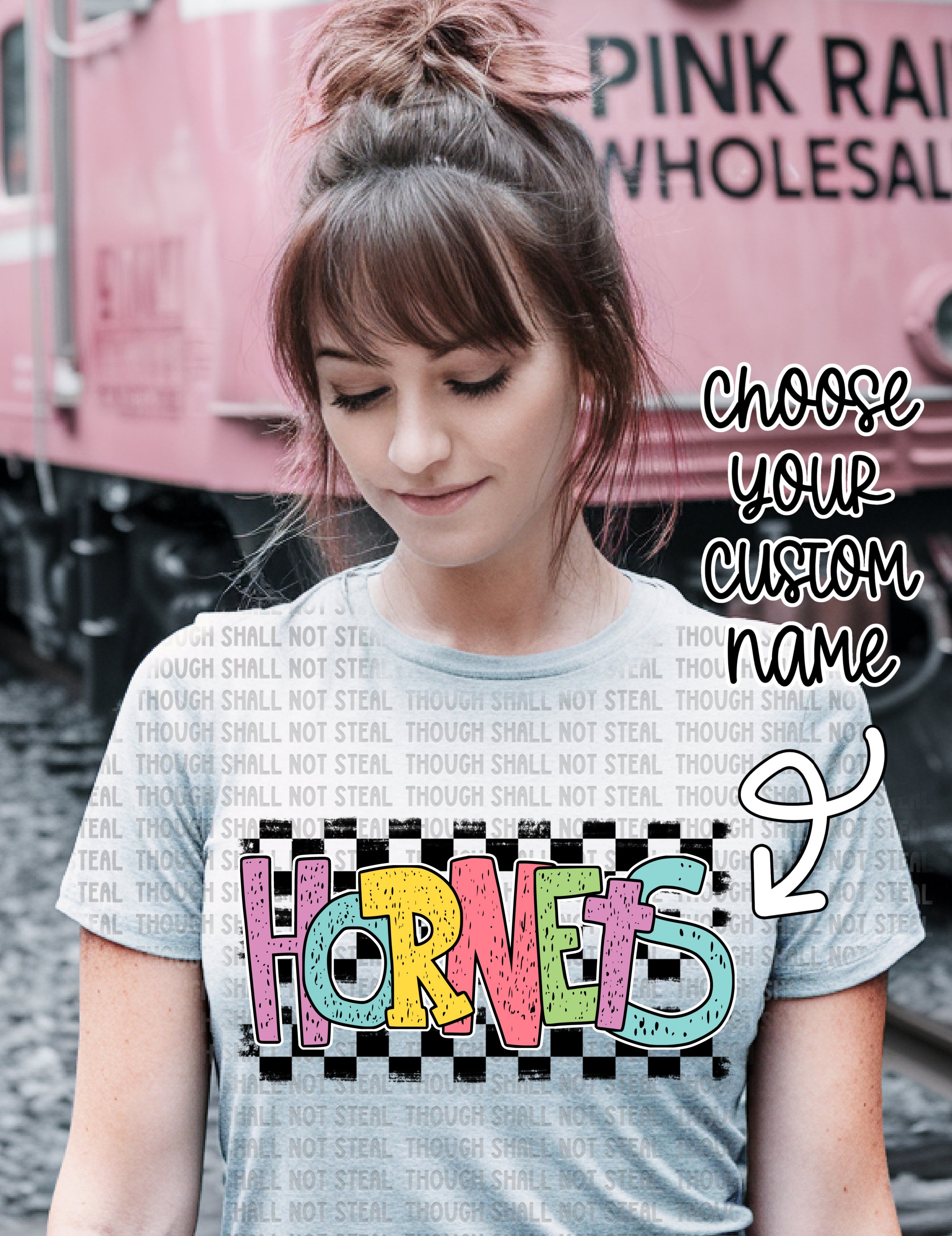 13-127 Pastel and Checkers Custom Team Name Completed Tee