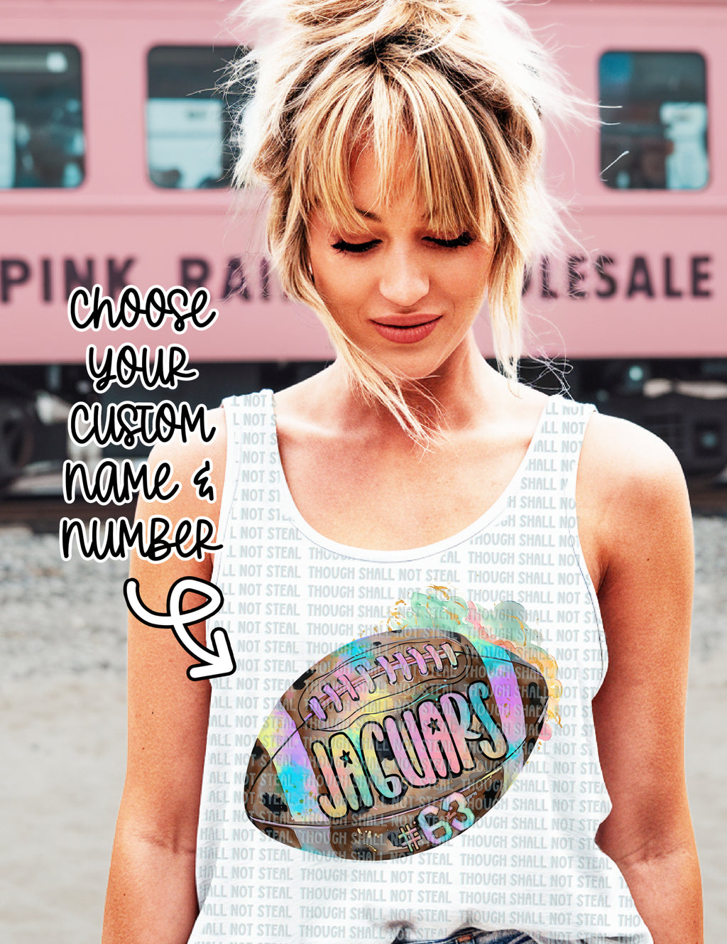 13-132 Football with Custom Name and Number Completed Tee