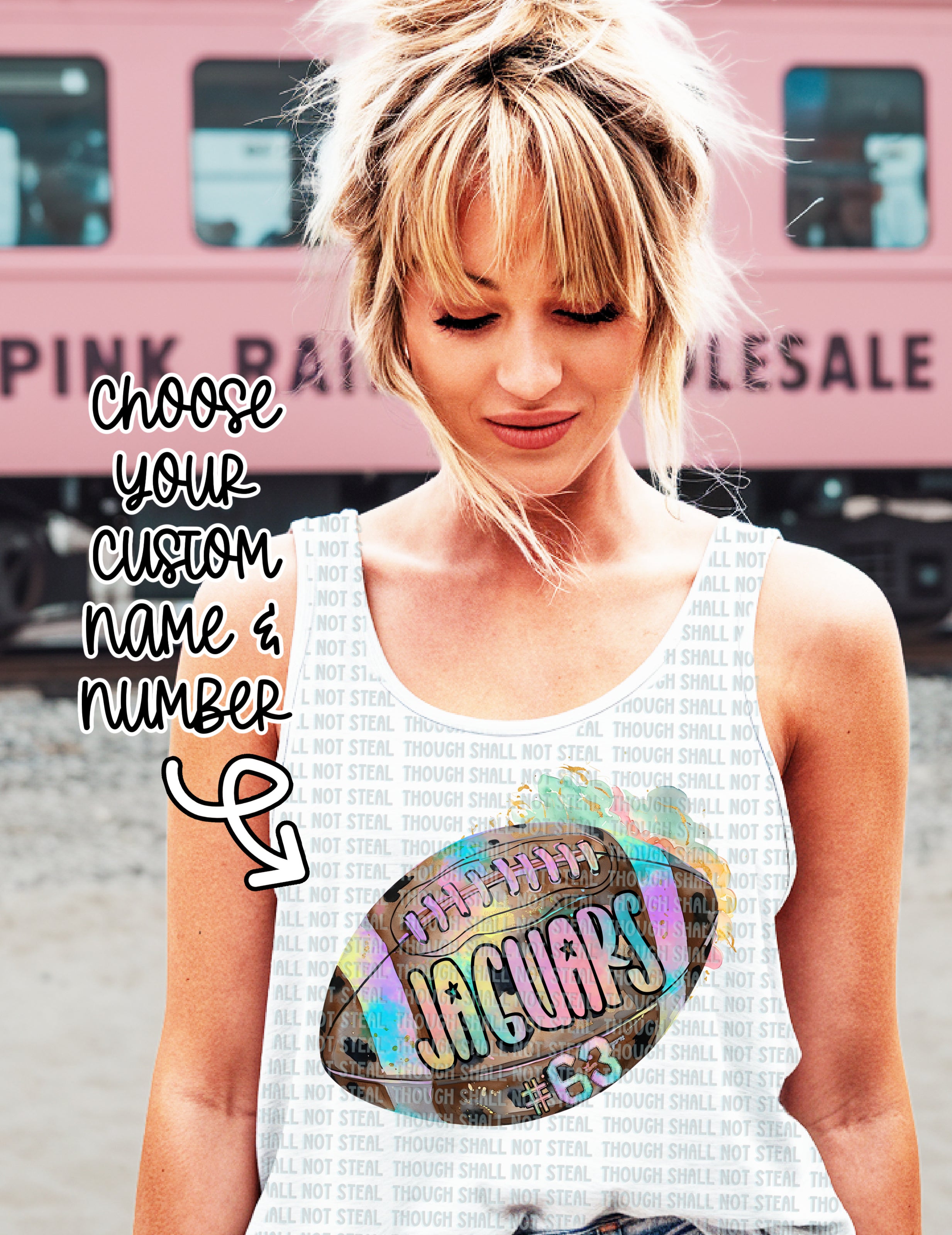 13-132 Football with Custom Name and Number Completed Tee