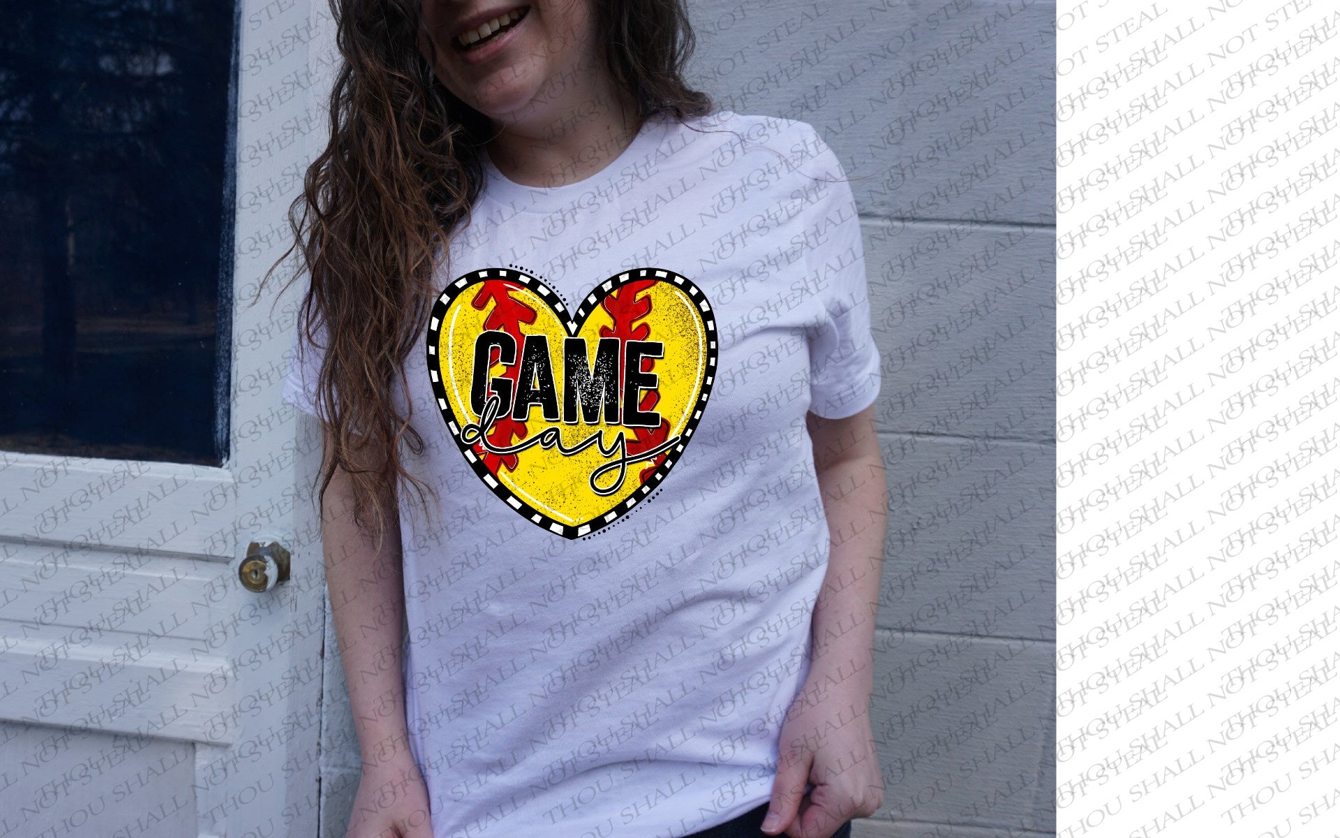 13-153 Game Day Softball Heart DTF TRANSFER ONLY