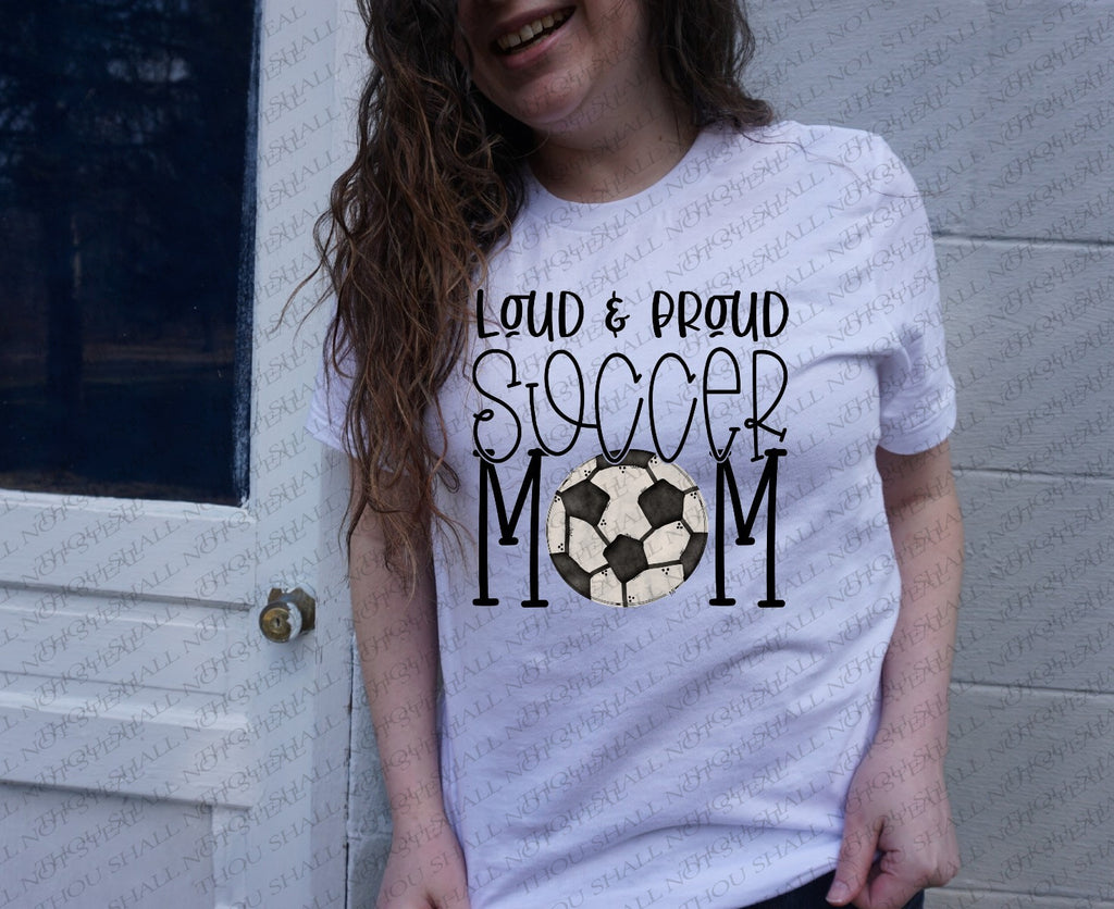 13-157 Loud Proud Soccer Mom Doodle Completed Tee