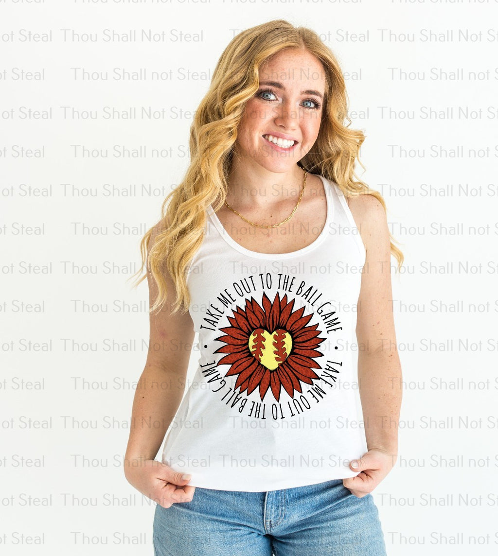13-183 Take Me Out Softball Red Flower Completed Tee