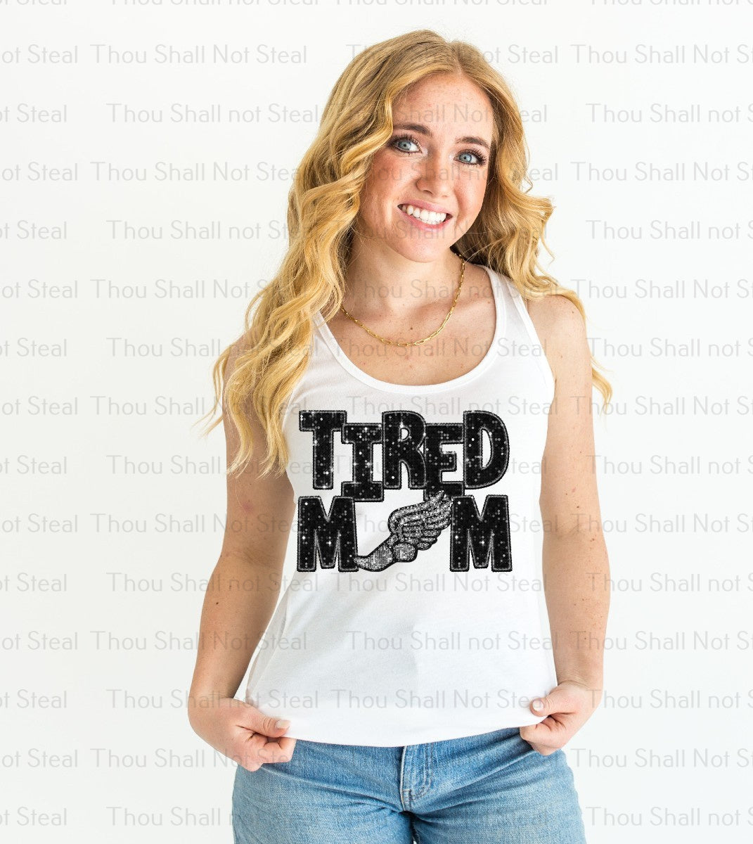 13-185 Sequin Tired Track Mom DTF TRANSFER ONLY