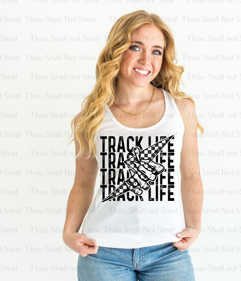 13-187 Track Life Lightning Bolt Completed Tee