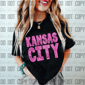 30-28 Kansas City Embroidery Sequin Pink - DTF Transfer Only