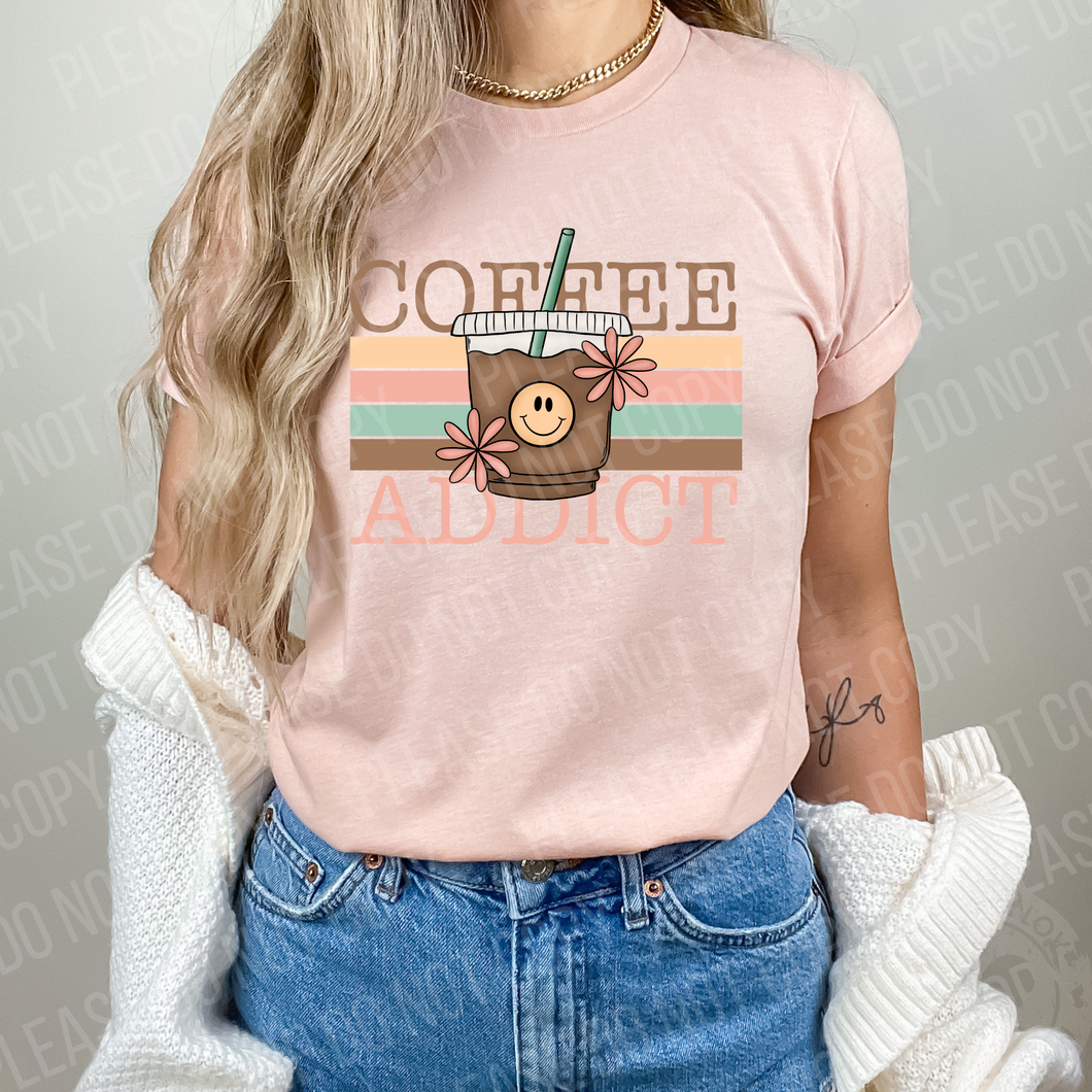 15-11  Coffee Addict Retro Stripes DTF TRANSFER ONLY