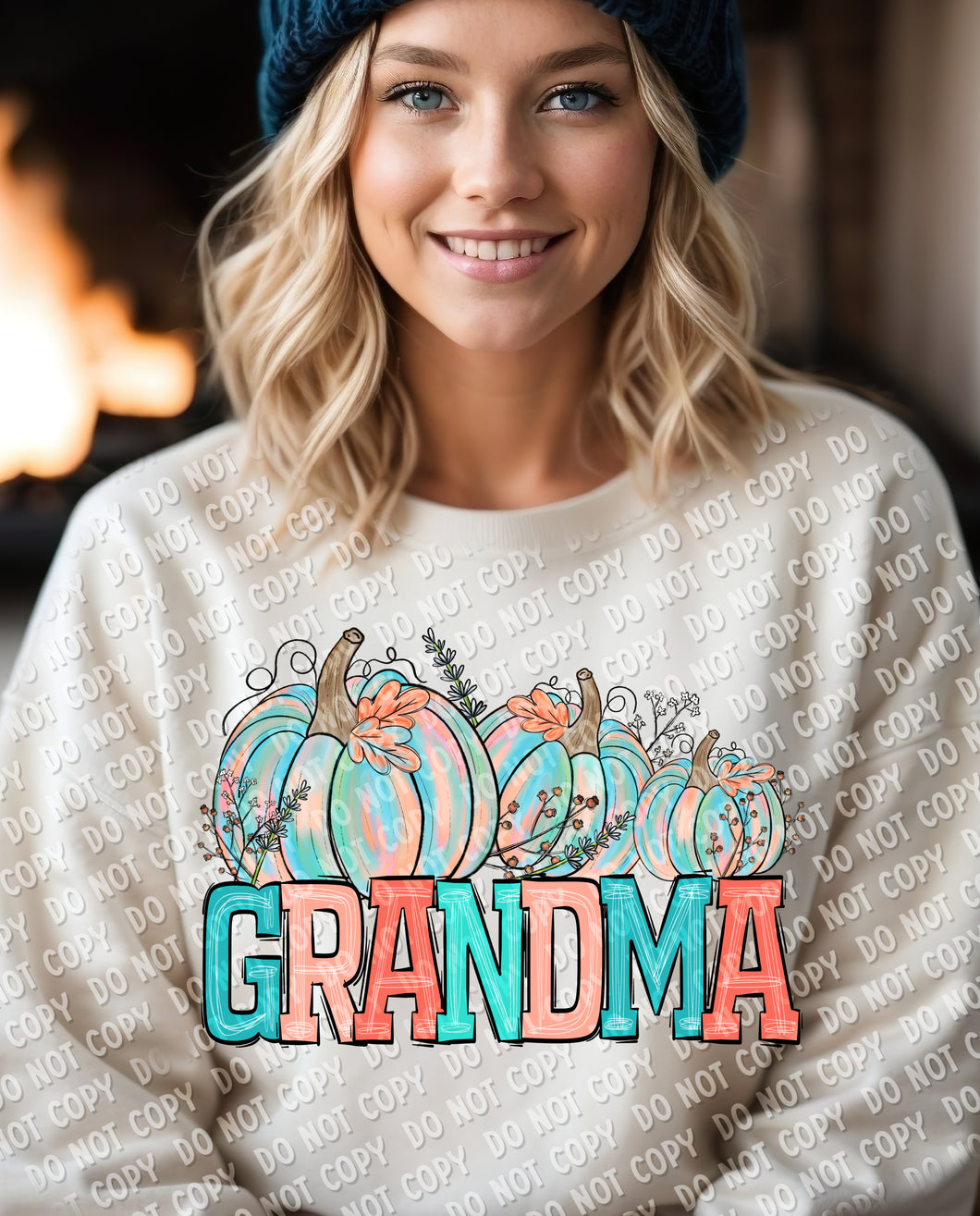 17-40 Grandma - Teal & Orange Pumpkins DTF TRANSFER ONLY