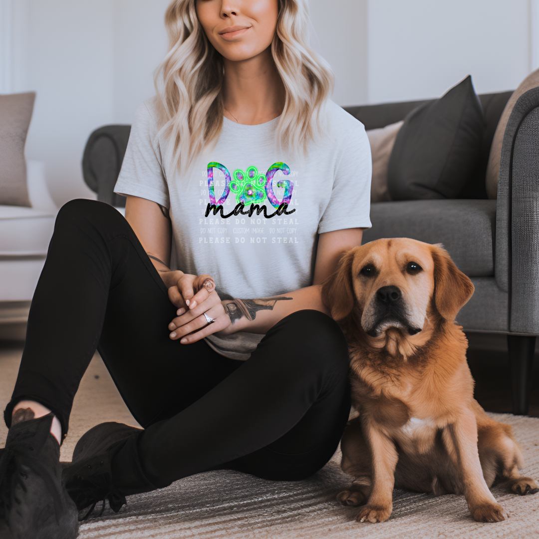 19-23 Neon Blue & Green Dog Mama  DTF TRANSFER ONLY