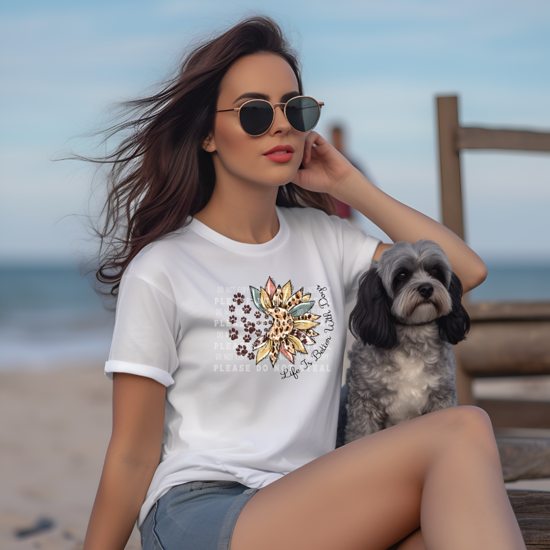 19-29 Life Is Better With Dogs Sunflower Paw Prints  DTF TRANSFER ONLY