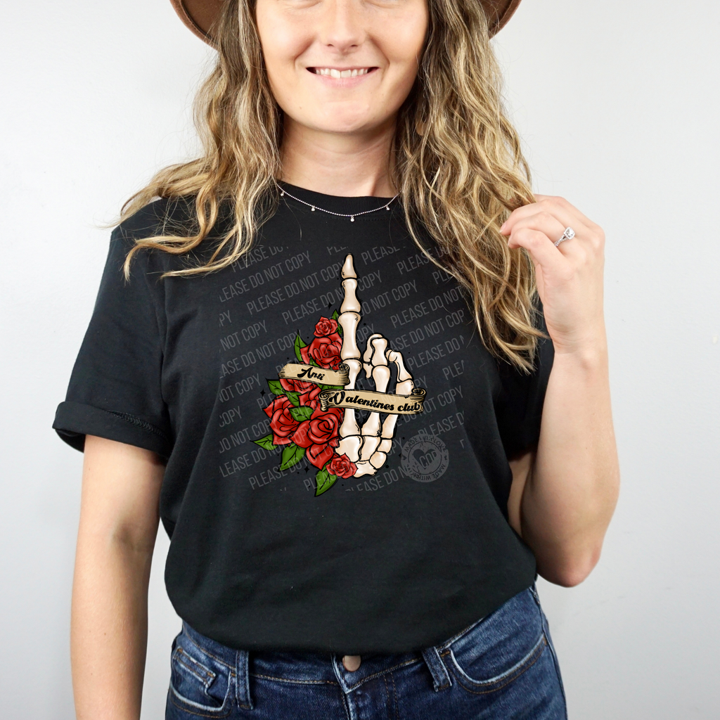 02-367 Anti Valentines Skeleton Finger with Roses DTF TRANSFER ONLY