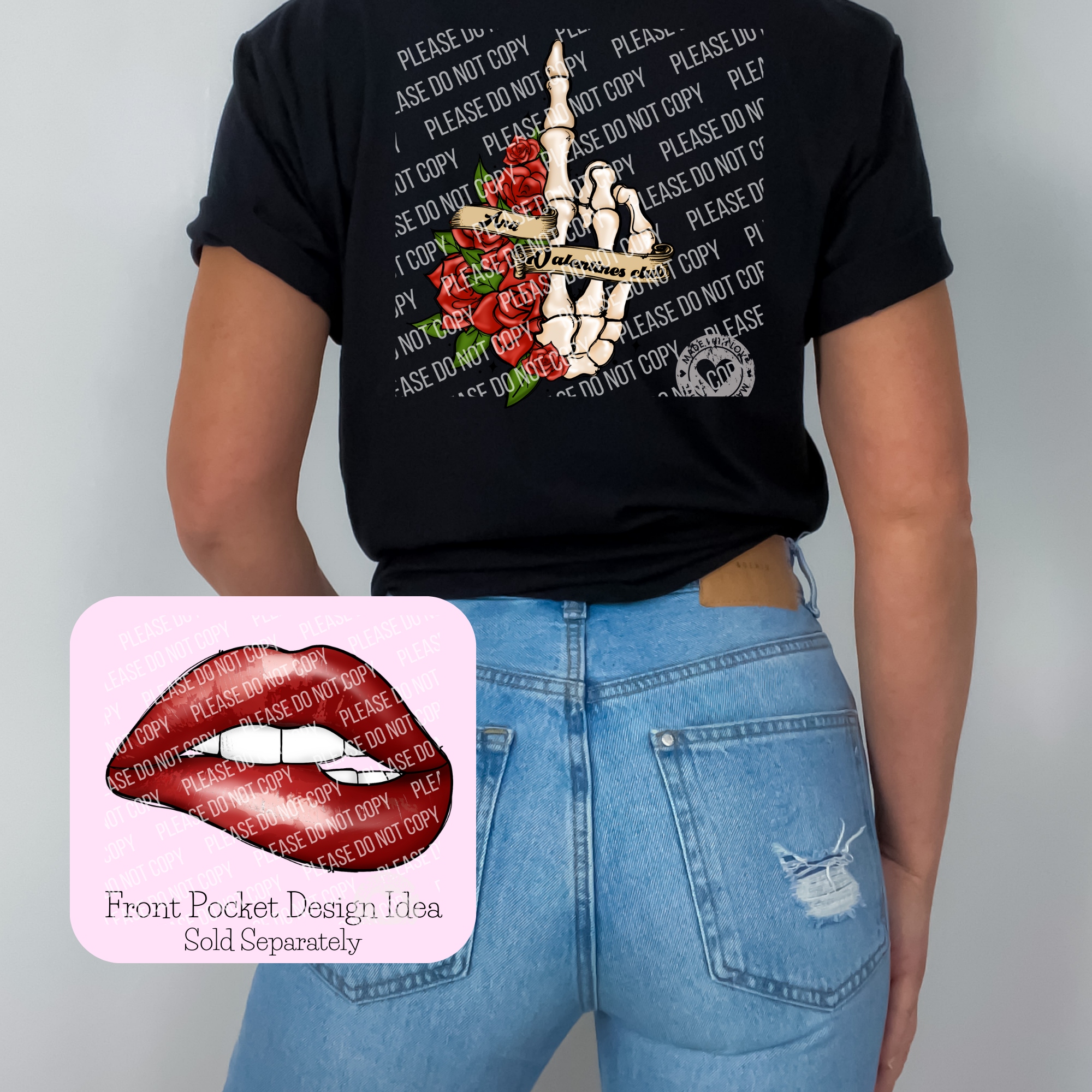 02-367 Anti Valentines Skeleton Finger with Roses DTF TRANSFER ONLY