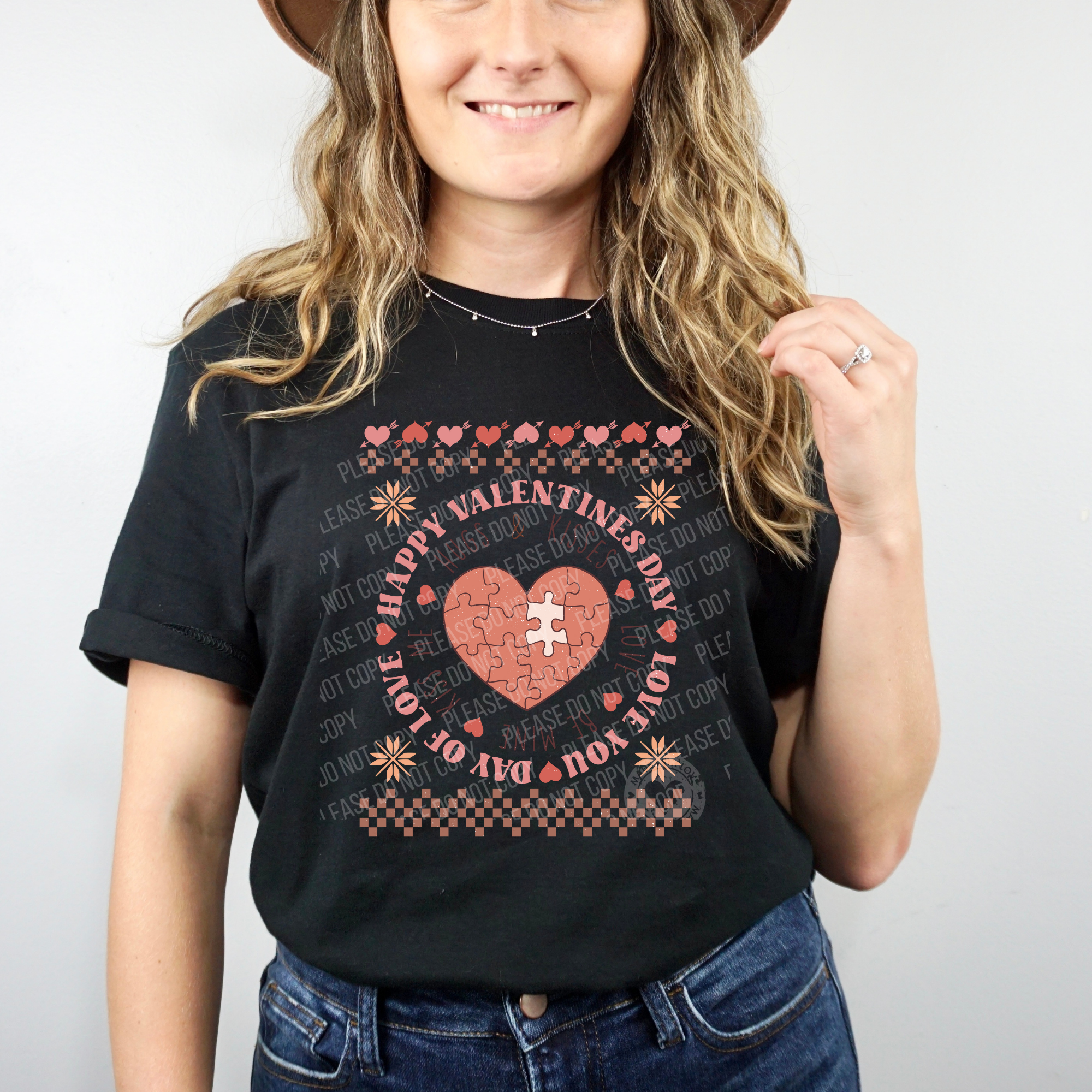 02-399 Happy Valentines Day Circle Sweater Design Retro DTF TRANSFER ONLY