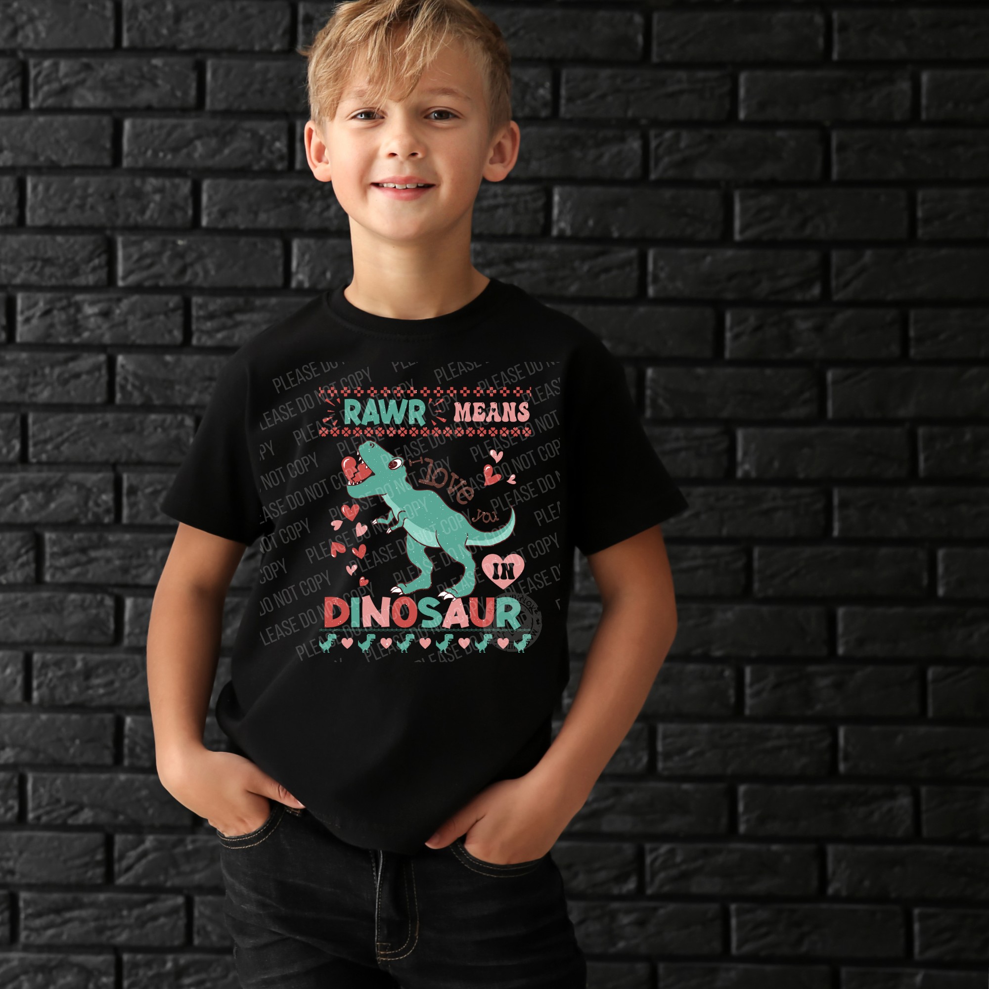02-400 Rawr Means I Love You In Dinosaur  Sweater Design Retro DTF TRANSFER ONLY