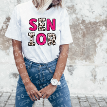 Load image into Gallery viewer, 22-10 Senior Neon Pink &amp; Cow Print Block Letters Completed Tee
