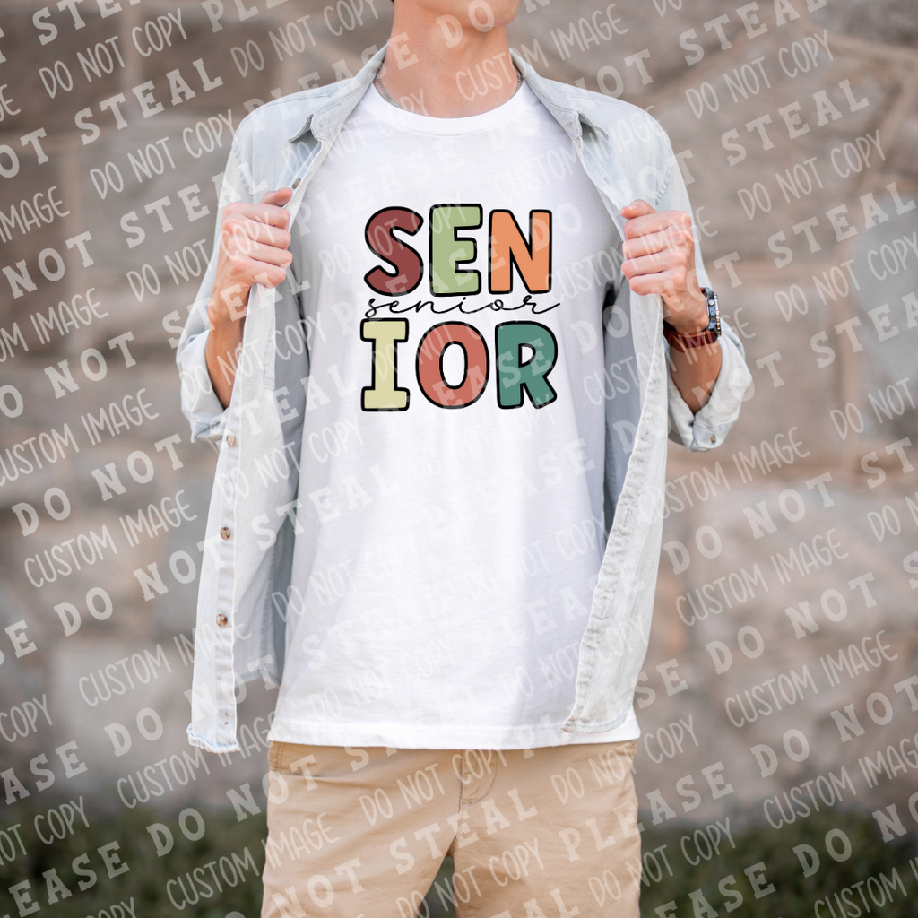 22-11 Senior Jewel Tone Block Letters Completed Tee