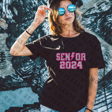 Load image into Gallery viewer, 22-17 Senior 2024 Silver Glitter Neon Pink Completed Tee
