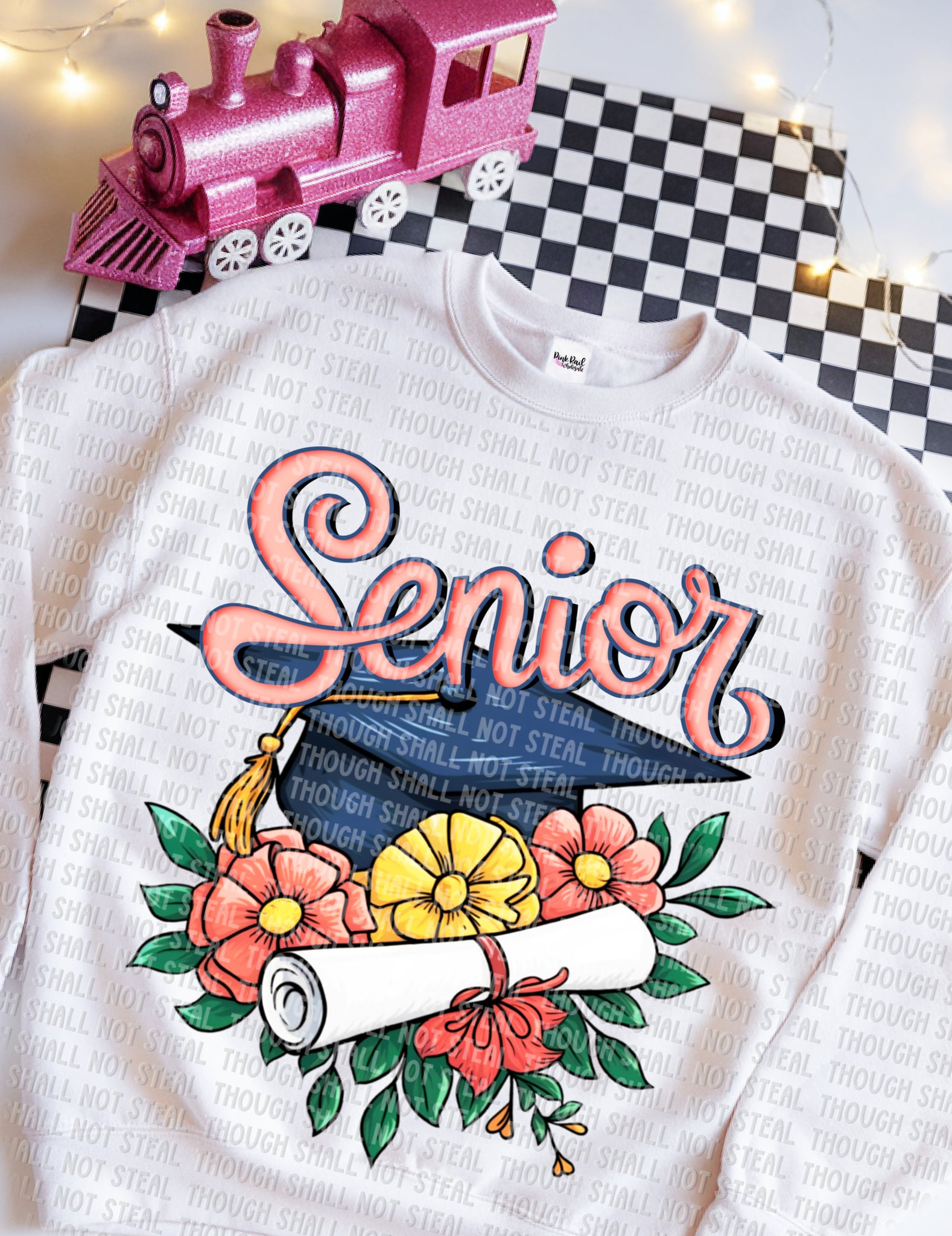 22-60 Senior Floral Grad Cap Completed Tee – Pink Rail Creations