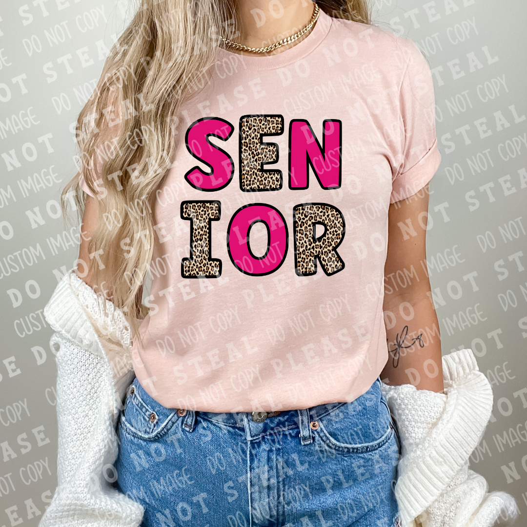 22-9 Senior Neon Pink & Cheetah Block Letters  DTF TRANSFER ONLY