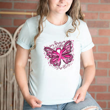 Load image into Gallery viewer, 45-109 On Brave Wings She Flies Breast Cancer Butterfly  Completed Tee
