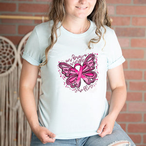 45-109 On Brave Wings She Flies Breast Cancer Butterfly  Completed Tee