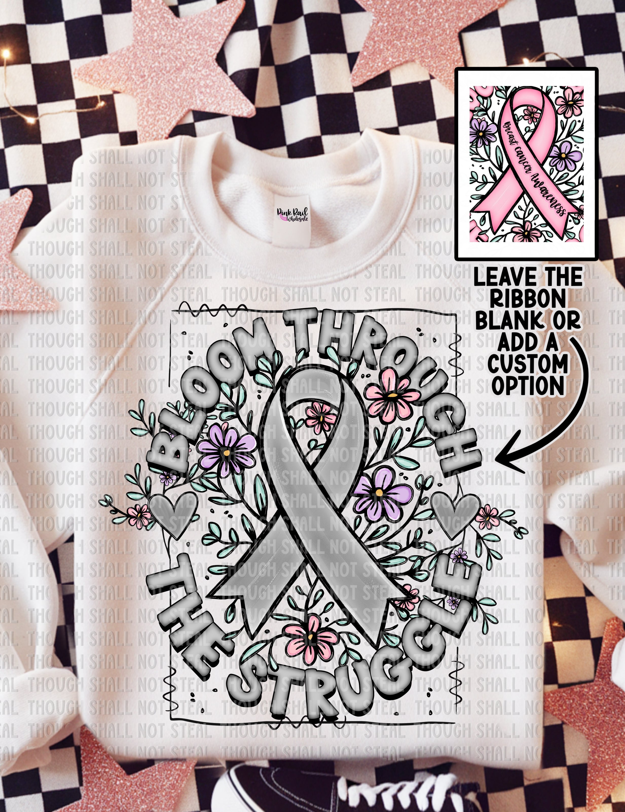 26-143 Bloom Through The Struggle - Gray Ribbon Completed Tee