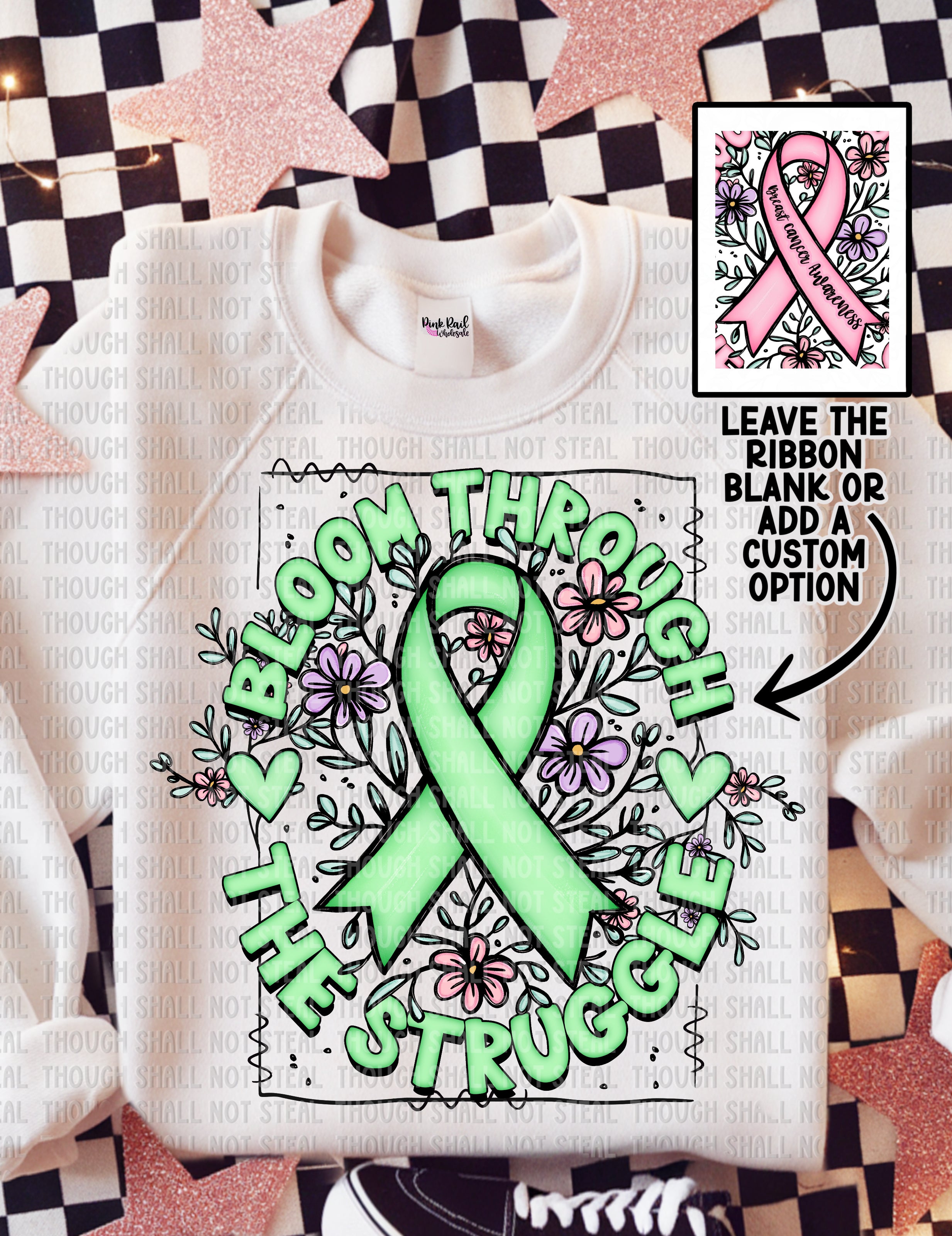 26-144 Bloom Through The Struggle - Green Ribbon mock Ribbon DTF TRANSFER ONLY
