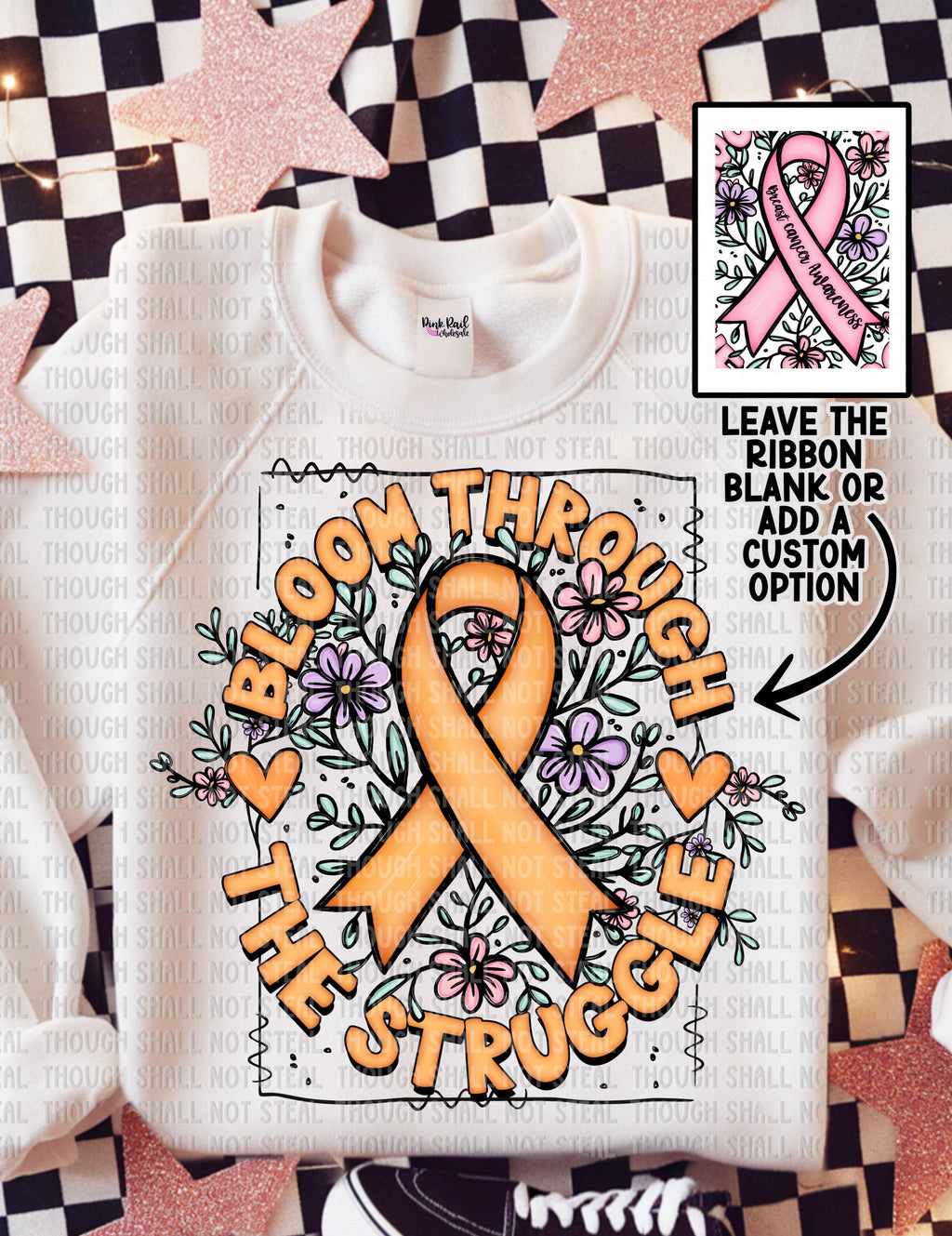 26-146 Bloom Through The Struggle - Orange Ribbon Completed Tee