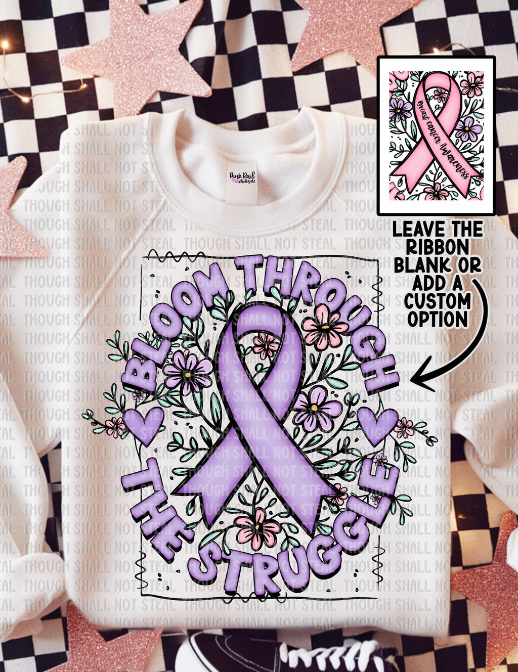 26-147 Bloom Through The Struggle - Purple  Ribbon Completed Tee