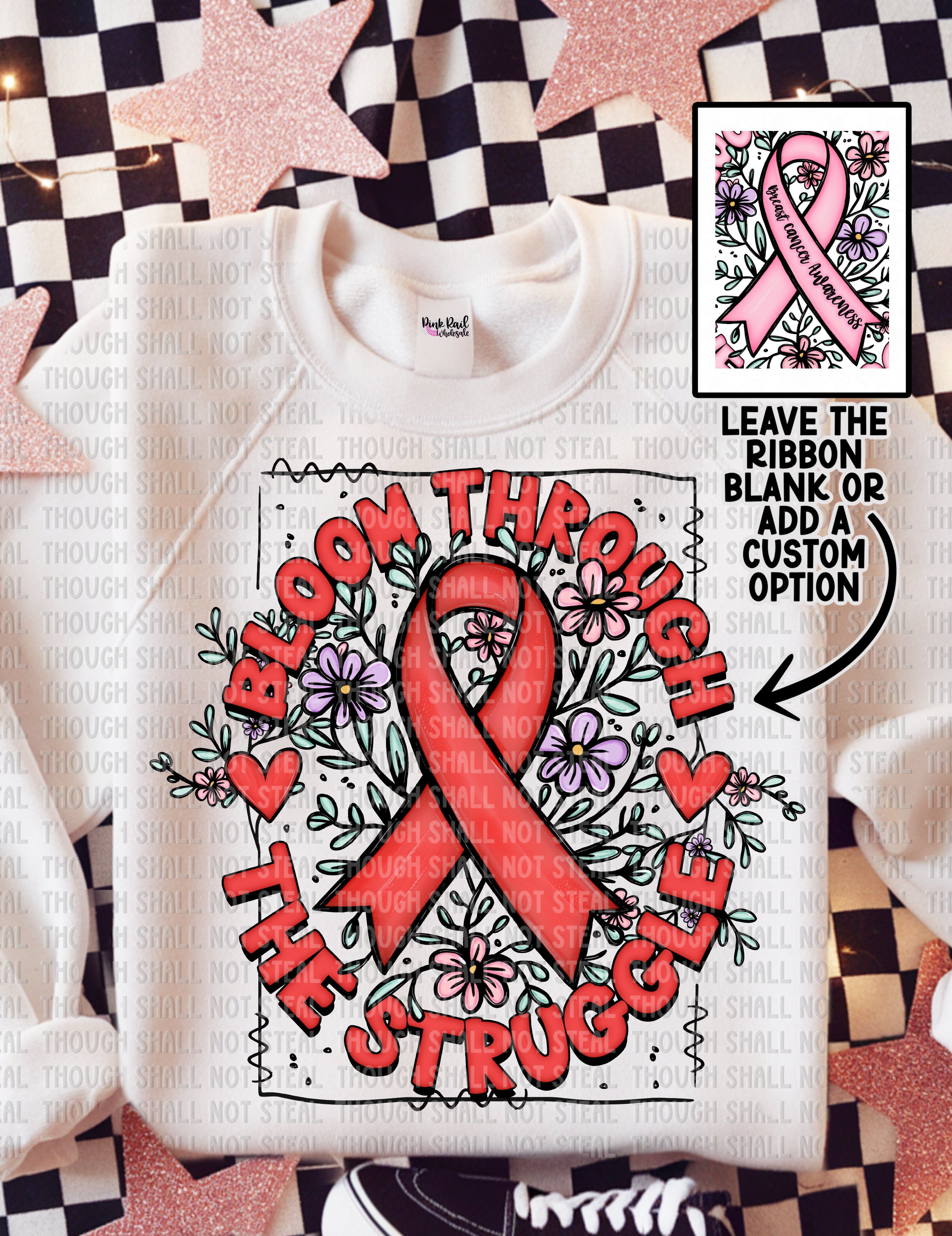 26-148 Bloom Through The Struggle - Red Ribbon DTF TRANSFER ONLY