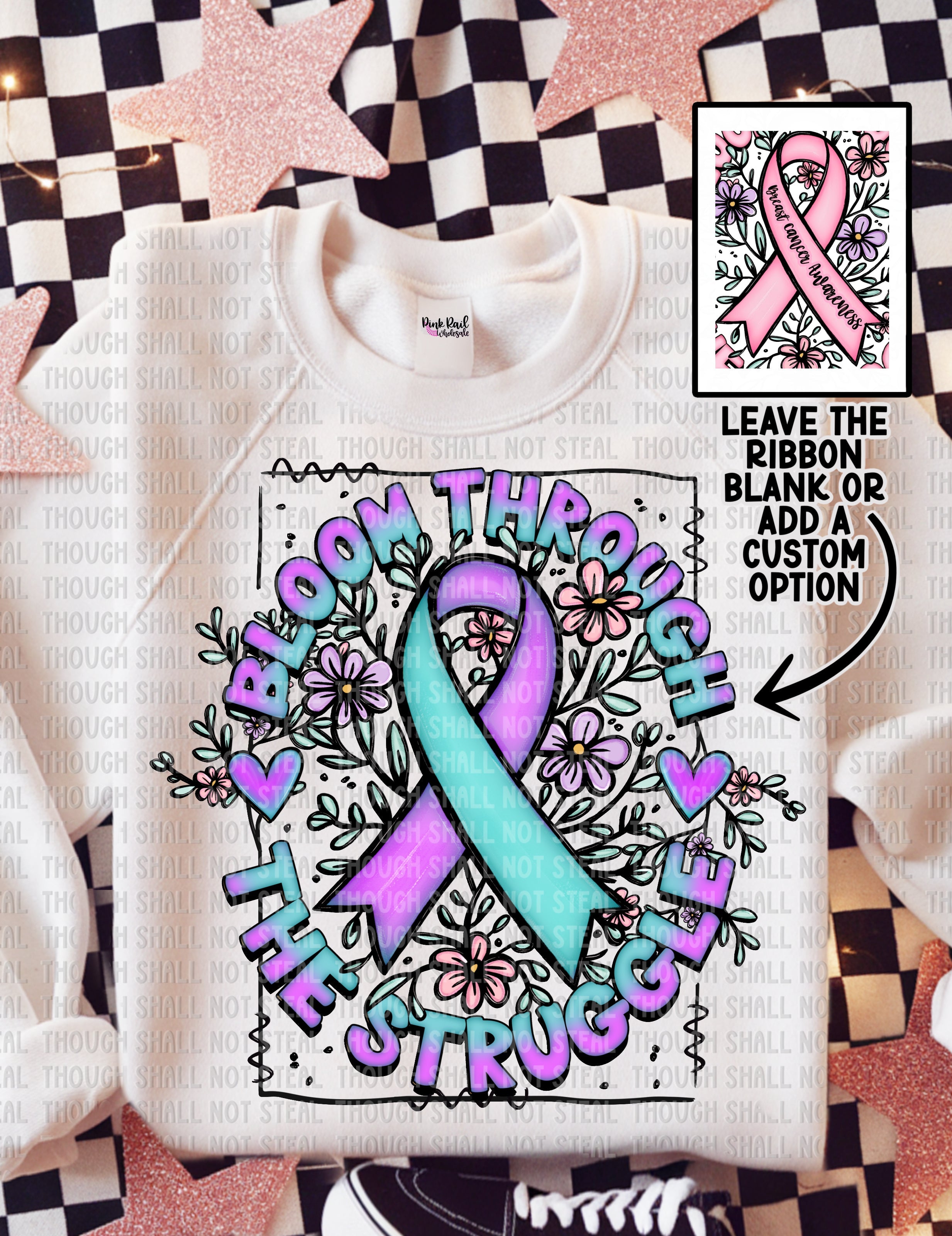 26-149 Bloom Through The Struggle - Teal and Purple Ribbon Completed Tee