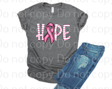 Load image into Gallery viewer, 45-14 Striped Hope Breast Cancer Ribbon Completed Tee
